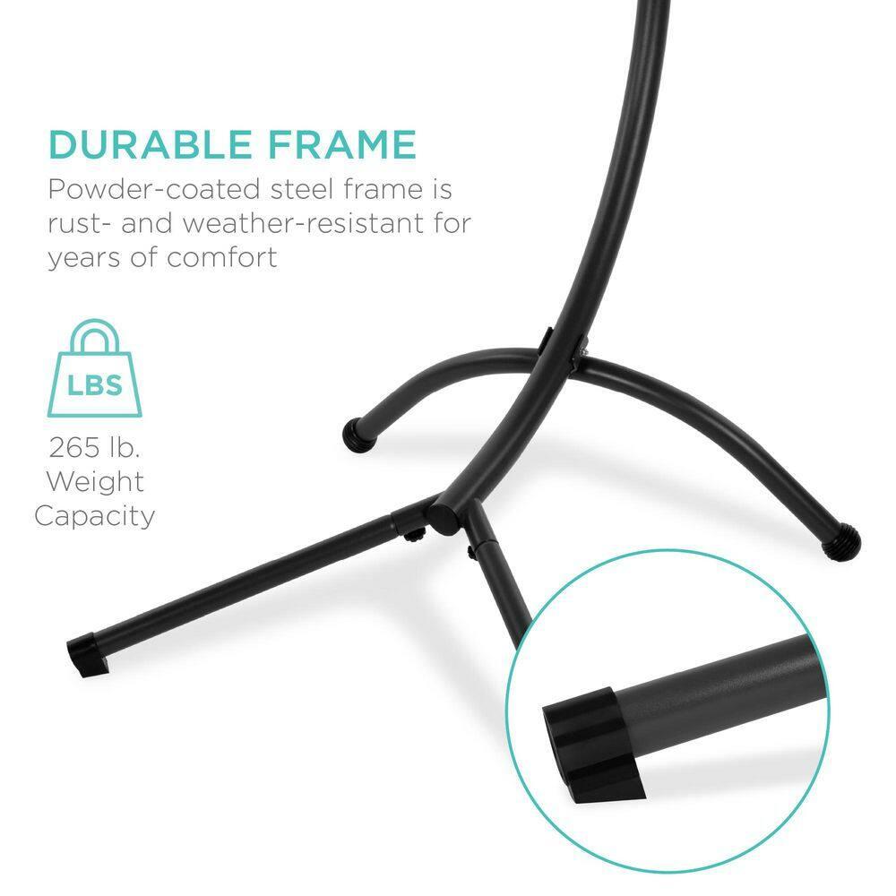 Best Choice Products Hanging Curved Chaise Lounge Chair Swing for Backyard, Patio w/ Pillow, Shade, Stand - Sage