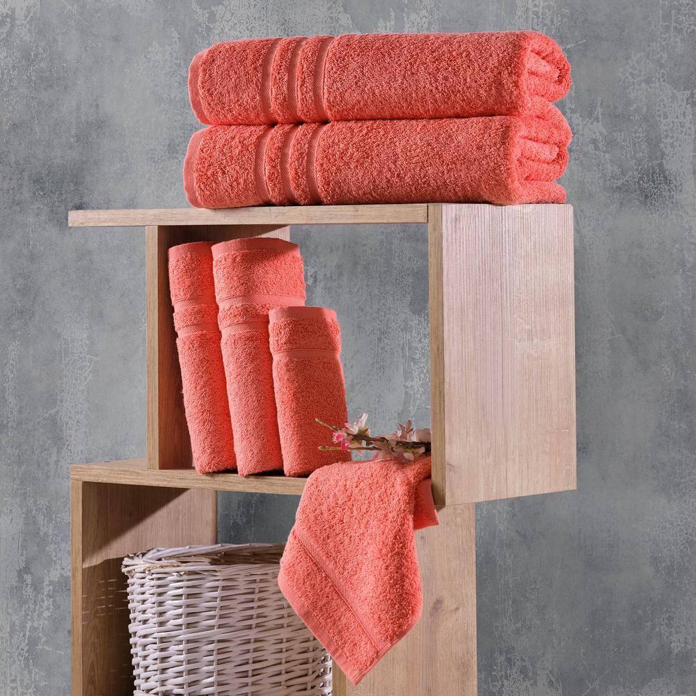 Hawmam Linen Coral 6 Piece Bath Towels Set for Bathroom Original Turkish Cotton Soft, Absorbent 2 Bath Towels, 2 Hand Towels, 2 Washcloths