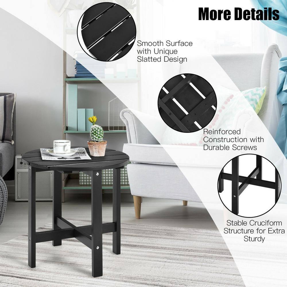 Costway 18'' Patio Round Side End Coffee Table Wooden Slat Garden Deck Black