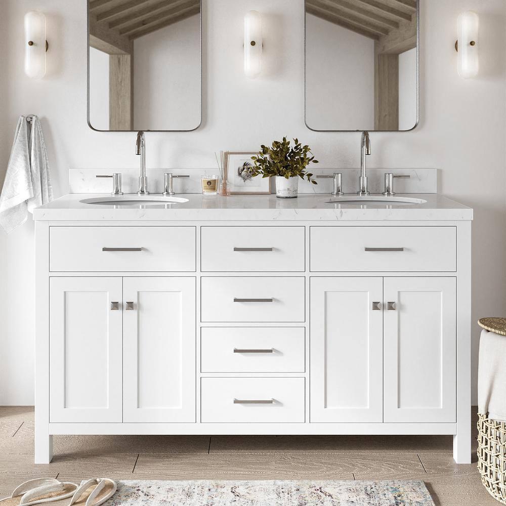 Ariel H060dcqovo Bristol 60" Free Standing Double Basin Vanity Set - White