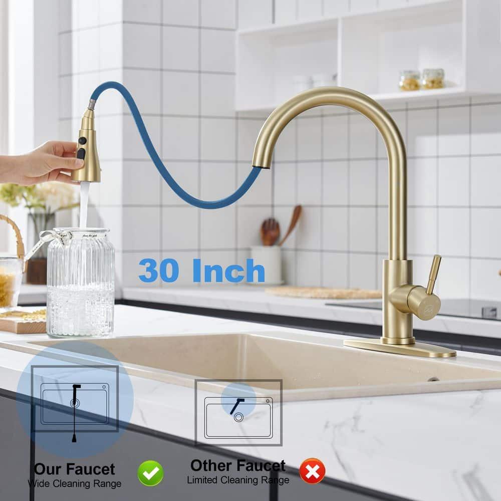 GAGALIFE Single Handle Pull Down Sprayer Kitchen Faucet High Arc Stainless Steel Faucet with 3-Function Sprayer JJL-CL-PT-SDP-G