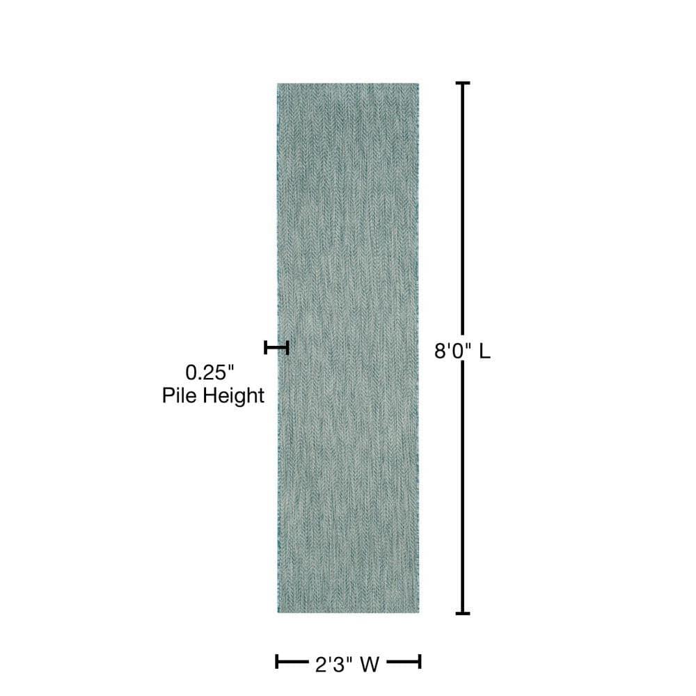 Courtyard CY8022 Power Loomed Indoor and Outdoor Runner Rug - Aqua/Grey - 2'3"x8' - Safavieh