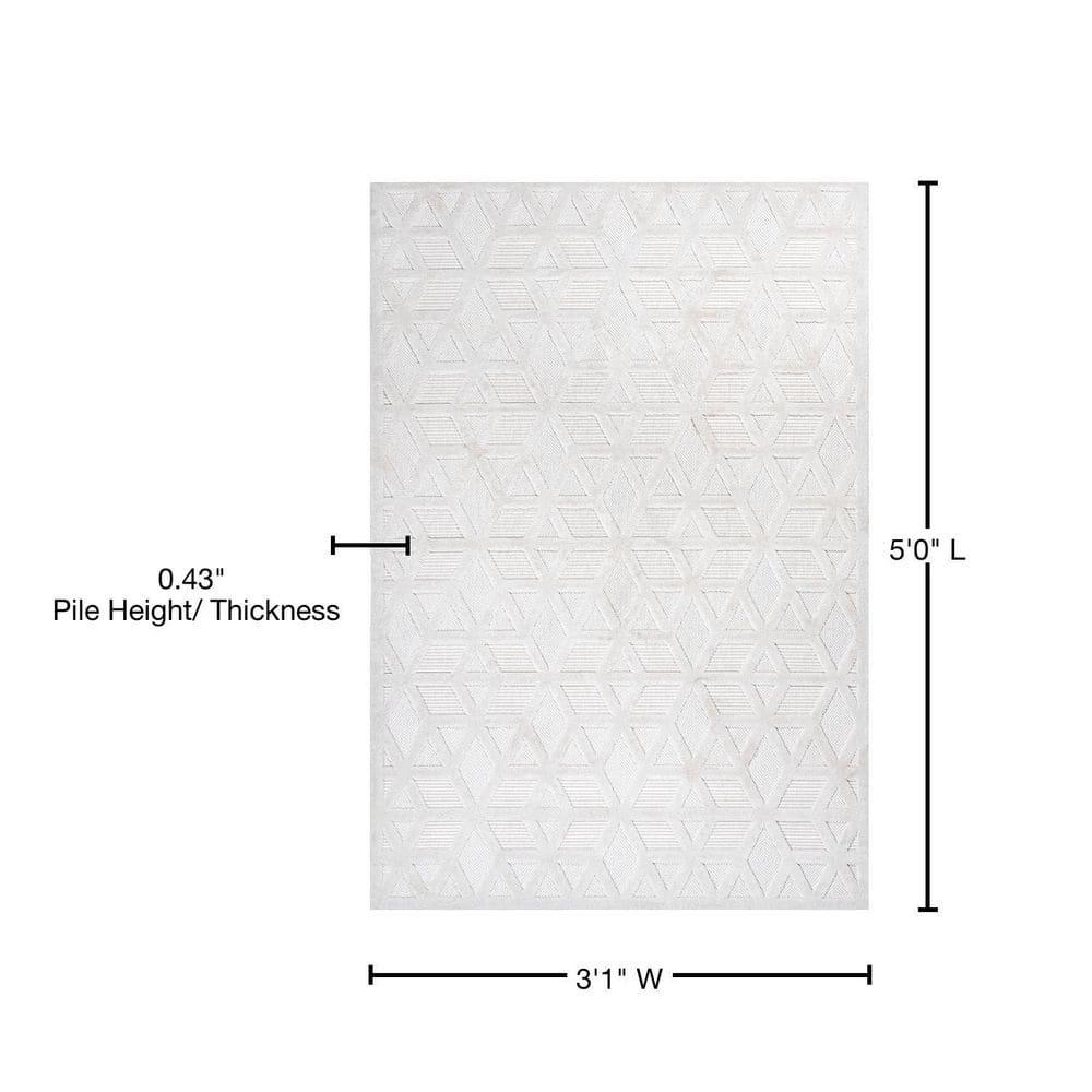3'x5' Talaia Neutral Geometric Indoor/Outdoor Area Rug, Ivory - JONATHAN Y