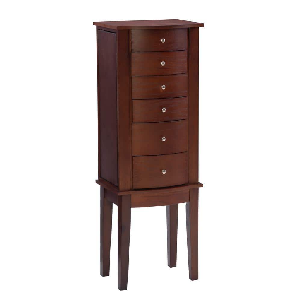 DEBLIT Contemporary Jewelry Armoire with 6 Drawers, Engineered Wood Finish, Merlot