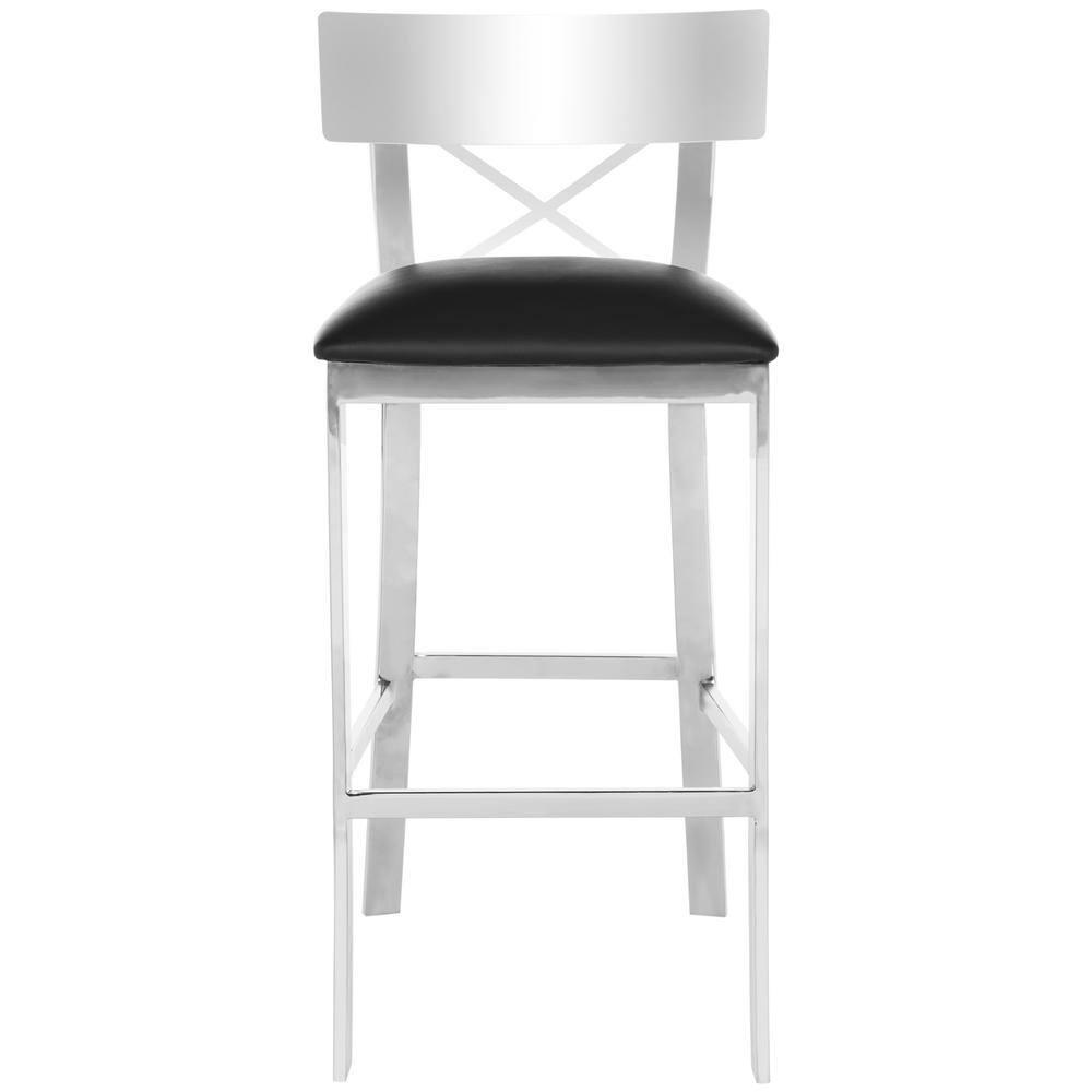 Zoey 39''H Stainless Steel Cross Back Bar Stool - FOX2034 - Chrome/Black - Safavieh Couture