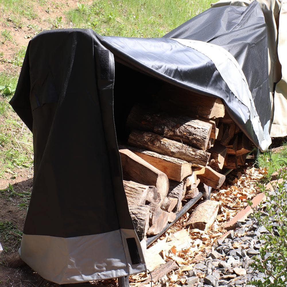 Sunnydaze Outdoor Weather-Resistant Heavy-Duty Polyester with PVC Backing Firewood Log Rack Cover - 6' - Gray and Black