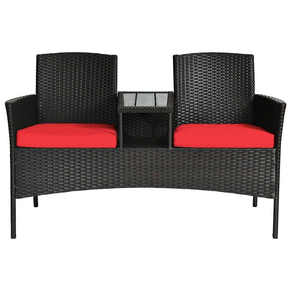 Tangkula Outdoor Rattan Furniture Wicker Patio Conversation Chair W/Cushion Red