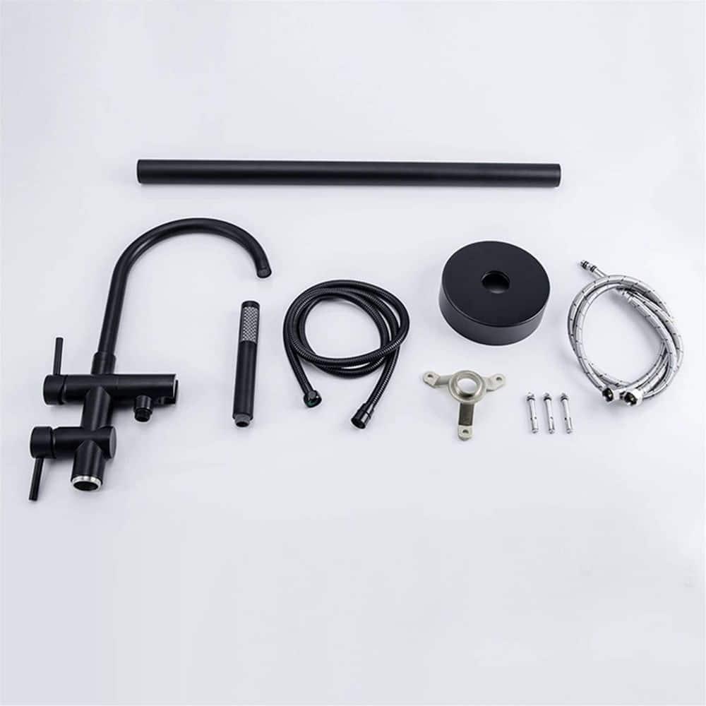 Freestanding Tub Faucet Tub Filler - Floor Mount Bathtub Faucet with Handheld Shower - Matte Black Shower Faucet Free Standing Bathroom Faucets SHUNLI