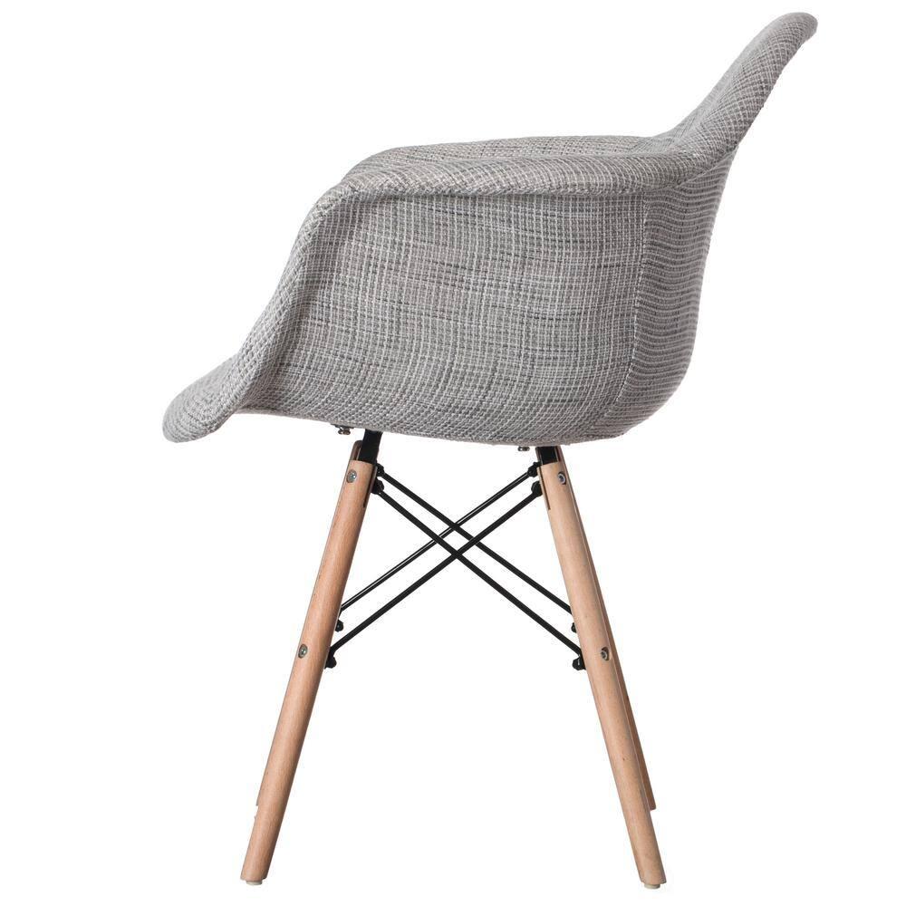 Fabulaxe Mid-Century Modern Style Fabric Lined Armchair with Beech Wooden Legs, Grey Set 2