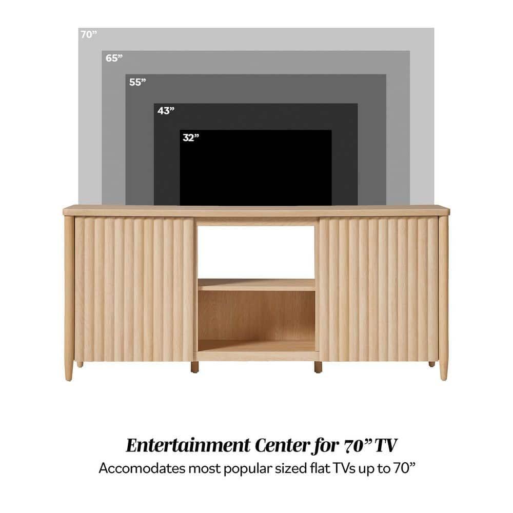 Scandinavian Reeded TV Stand with Storage for up to 70" TVs, Coastal Oak