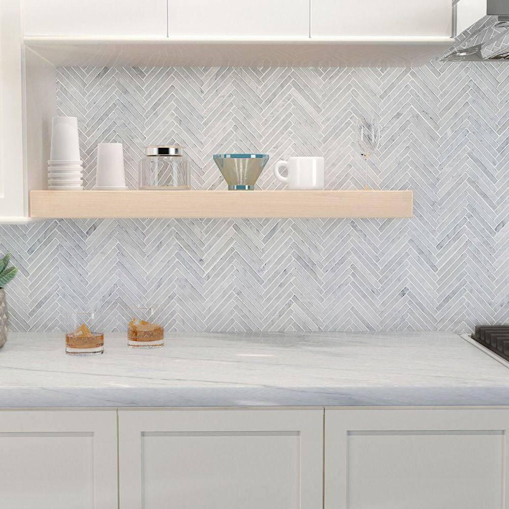 Marble Collection 0.5" X 4" Herringbone Natural Stone Mosaic Wall & Floor Tile