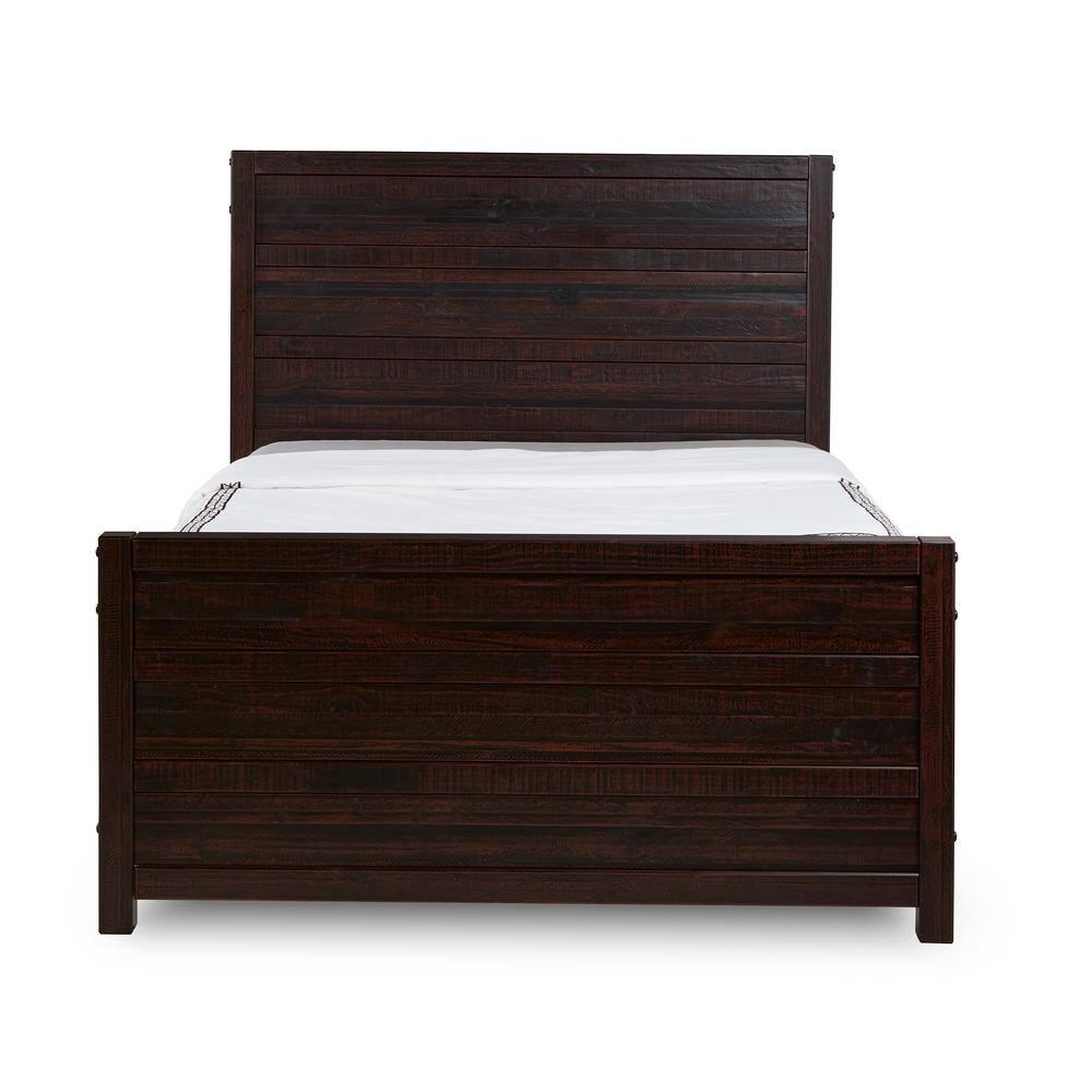 Camaflexi Carmel Solid Wood Platform Bed Frame with Headboard, King, Antique Walnut