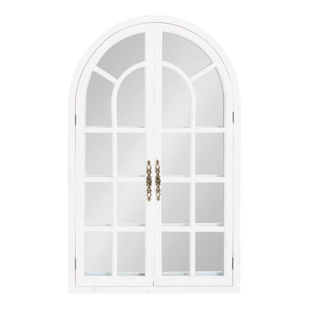 28"x44" Boldmere Arch Wall Mirror White - Kate & Laurel All Things Decor: Rustic Farmhouse Windowpane