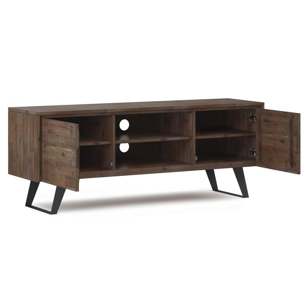 Simpli Home Lowry 63"W Solid Wood Modern Industrial TV Stand for TVs up to 70" with Storage