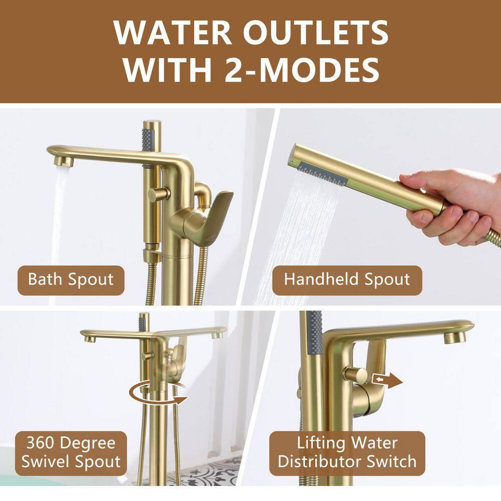 CASAINC KCLT0054-BN Single Handle Freestanding Bathtub Faucet with Diverter and Handshower