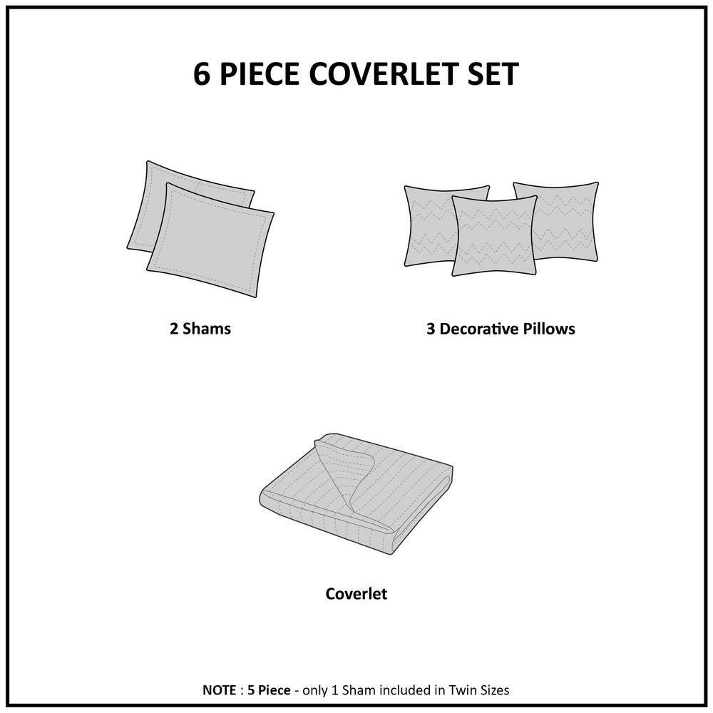 Madison Park Pebble Beach Cotton Sateen 210 TC Reversible 6 Piece Quilt Set with Throw Pillows