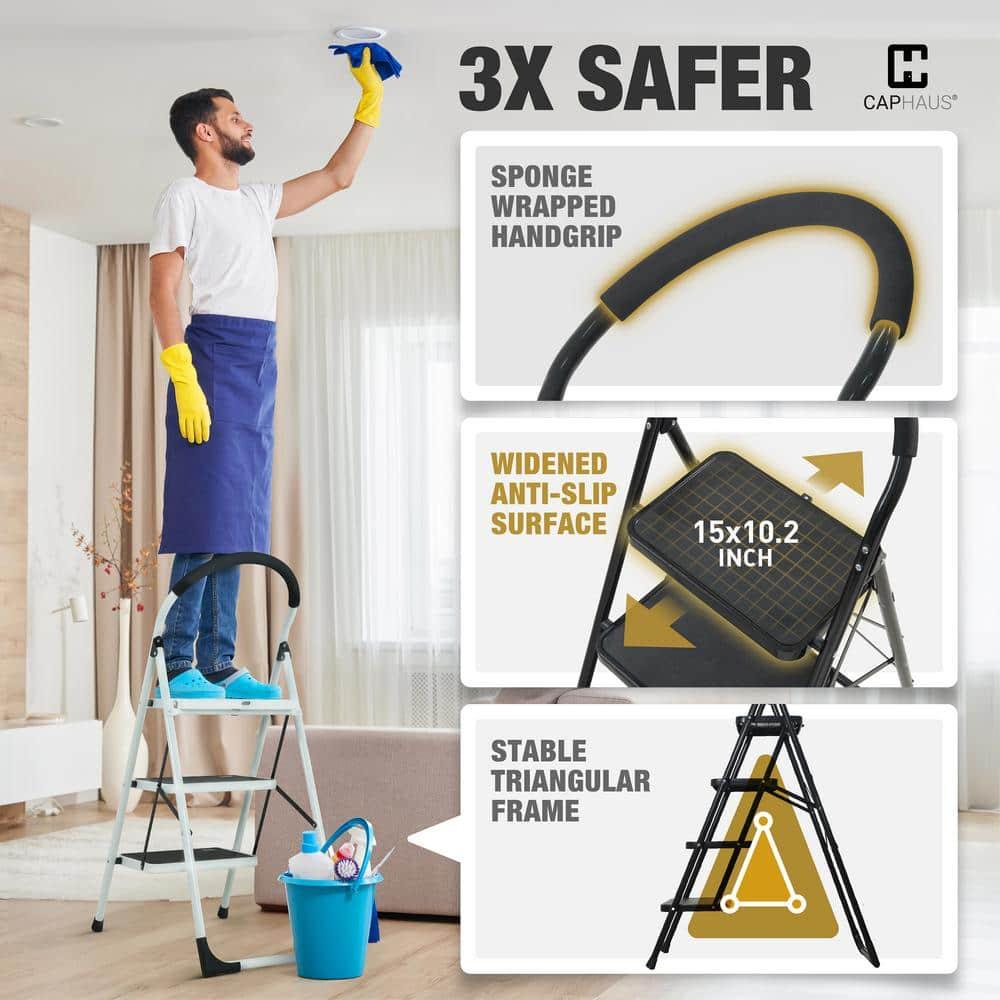 CAPHAUS 2-Step Ladder, Portable Folding Step Stool with Extra Wide Anti-Slip Pedal, Heavy Duty Foldable Small Step Ladder with Hand Grip, ANSI A14.11 Certified Sturdy Step Stool, Black