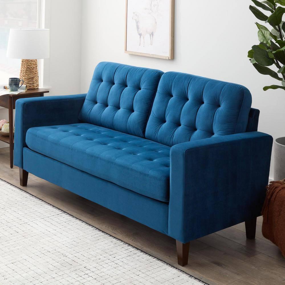 76” Brynn Upholstered Square Arm Sofa with Buttonless Tufting - Brookside Home