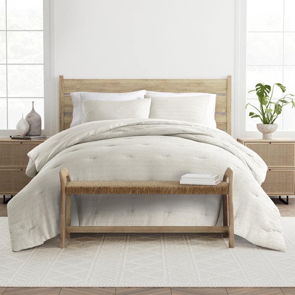 Noble Linens 3 Piece Dune Waffle Textured All-Season Down-Alternative Comforter Set, Full/Queen