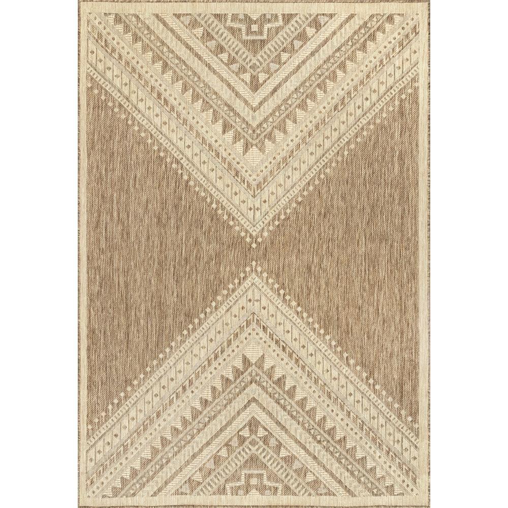 Steelside™ Zac Geometric Indoor/Outdoor Area Rug for Living Room Patio Deck Front Porch Kitchen, Brown/Ivory