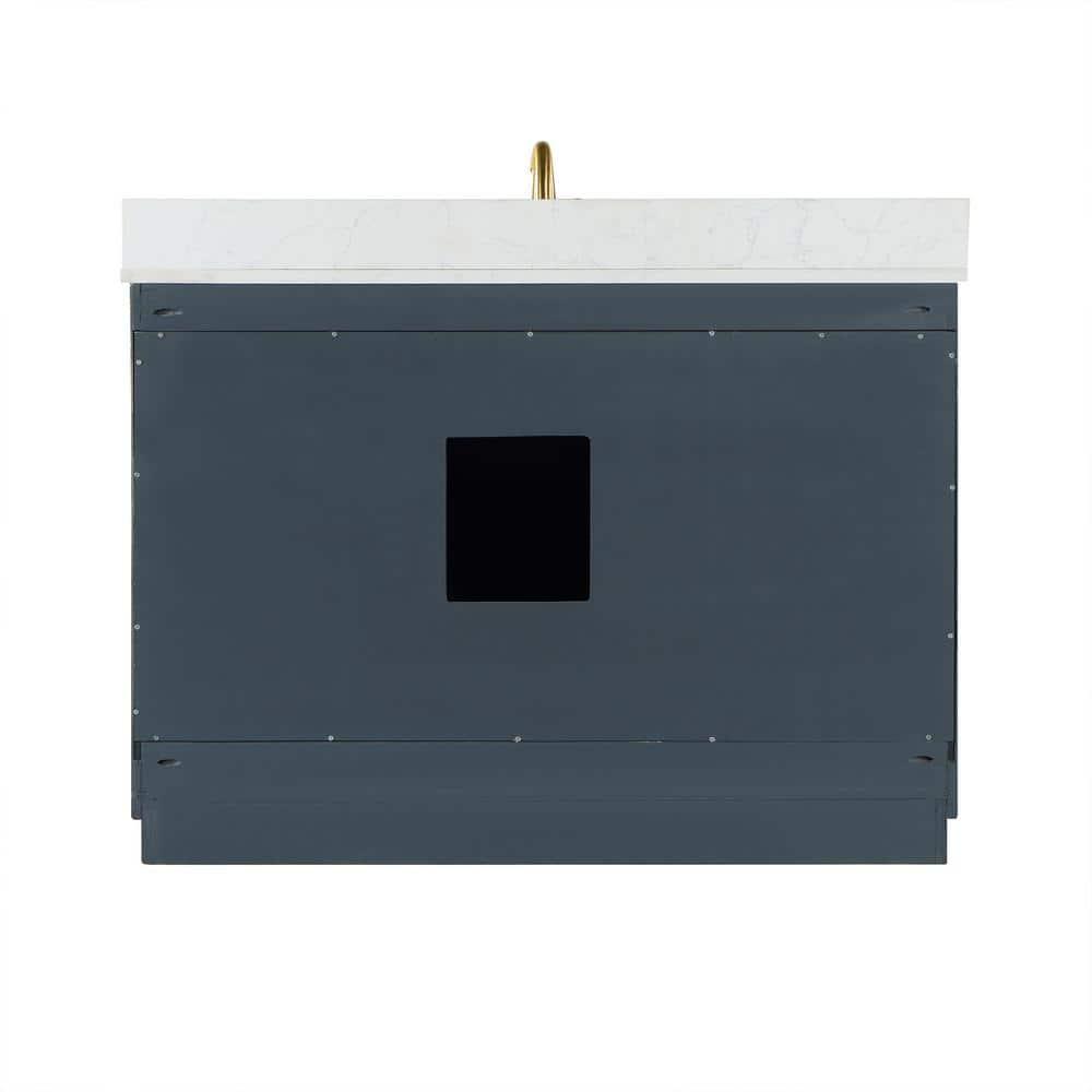 Gazsi 48" Single Bathroom Vanity Set in Charcoal Blue with Grain White Composite Stone Countertop without Mirror