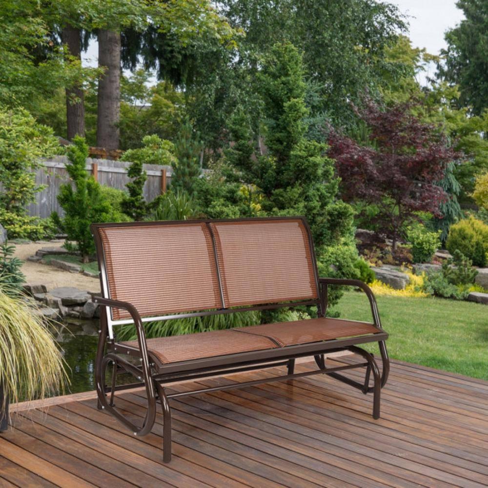 Costway 48'' Outdoor Patio Swing Glider Bench Chair Loveseat Rocker Lounge Backyard Brown