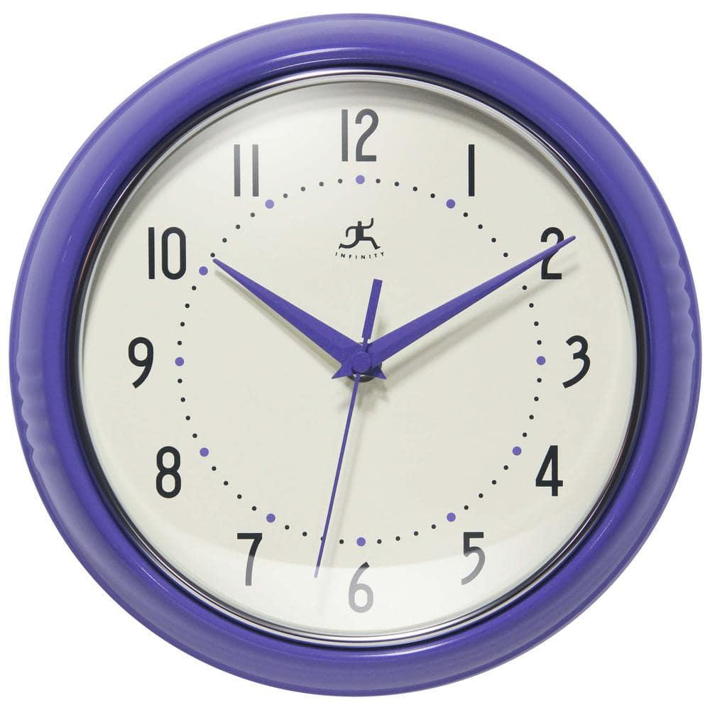 9.5" Retro Round Wall Clock Purple - Infinity Instruments: Indoor Decorative Timepiece for Kitchen