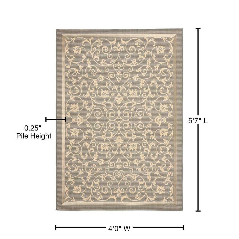 Courtyard CY2098 Power Loomed Indoor and Outdoor Area Rug - Grey/Natural - 4'x5'7" - Safavieh