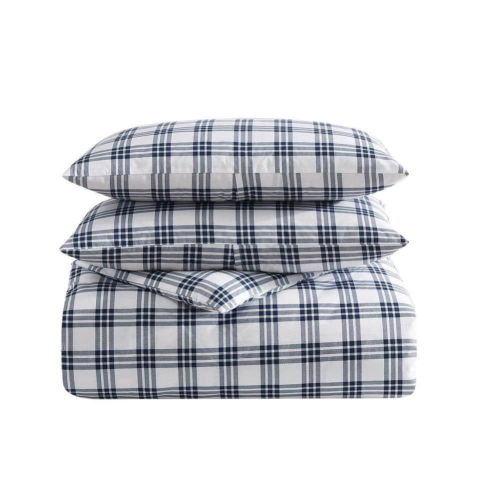 Eddie Bauer Eddie Bauer Basic Plaid Navy Cotton Percale Duvet Cover Set