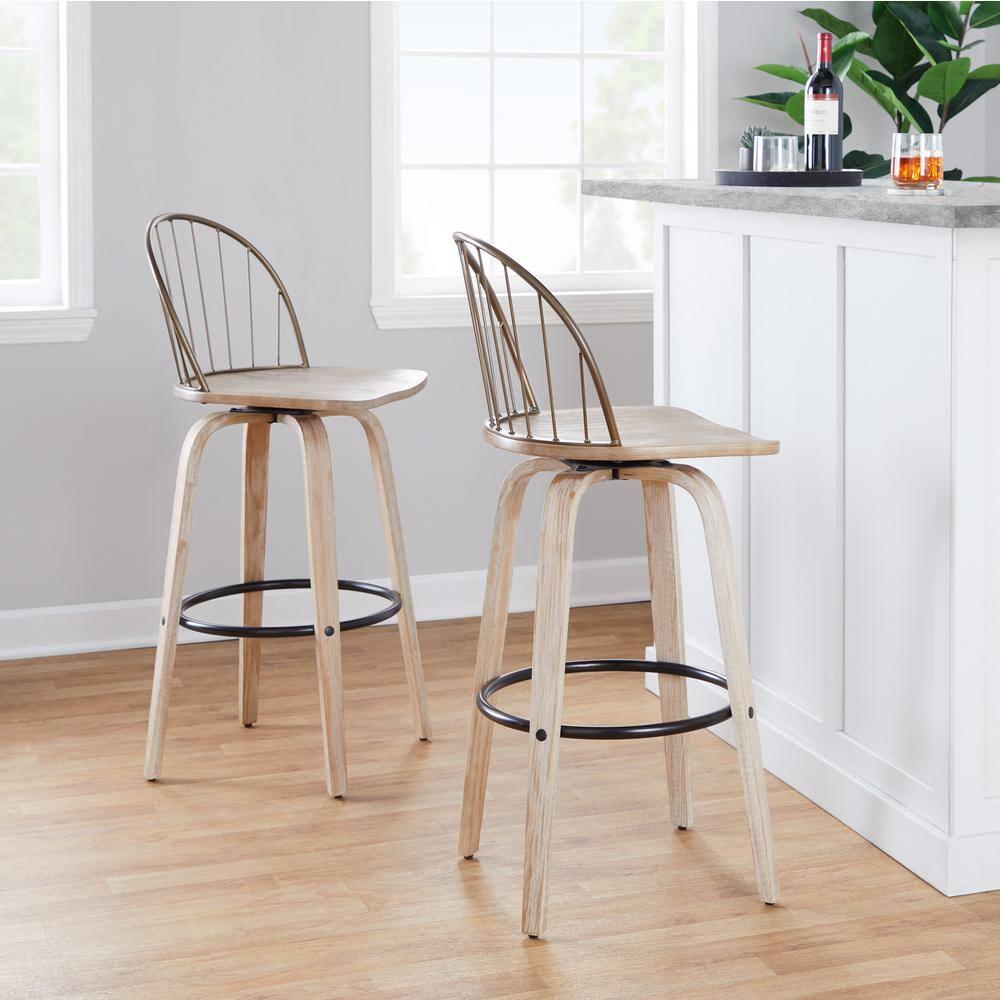 LumiSource Brown Riley 30" Fixed-Height Barstool - Set of 2