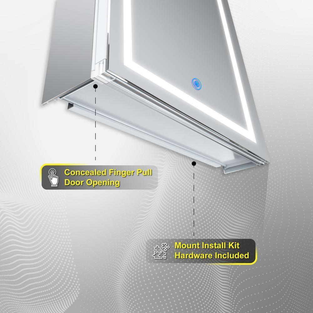 DECADOM LED Mirror Medicine Cabinet Recessed or Surface, Dimmer, Clock, Room Temp Display, Dual Outlets (Duna 24x32 RT)
