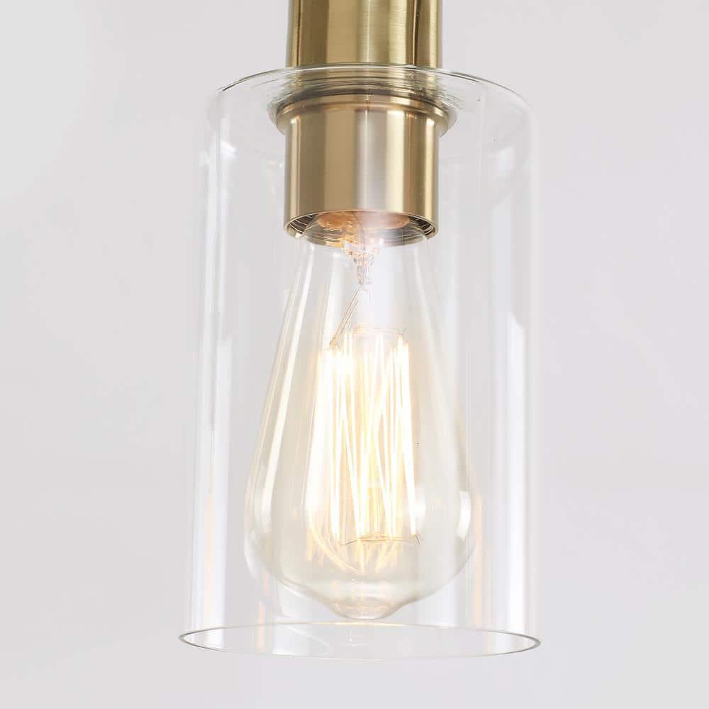Modern Gold Kitchen Island Chandelier 4-Light Brushed Brass Farmhouse Pendant Light Industrial Kitchen Island Lighting Fixture with Glass Shades Hanging Lamp for Dining Living Room