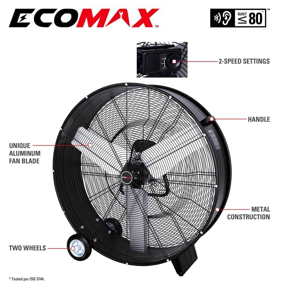 EcoMax 36-inch Black High Velocity Industrial Metal Drum Fan