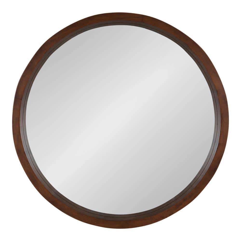 22" x 22" Hutton Round Wood Wall Mirror Walnut Brown - Kate and Laurel