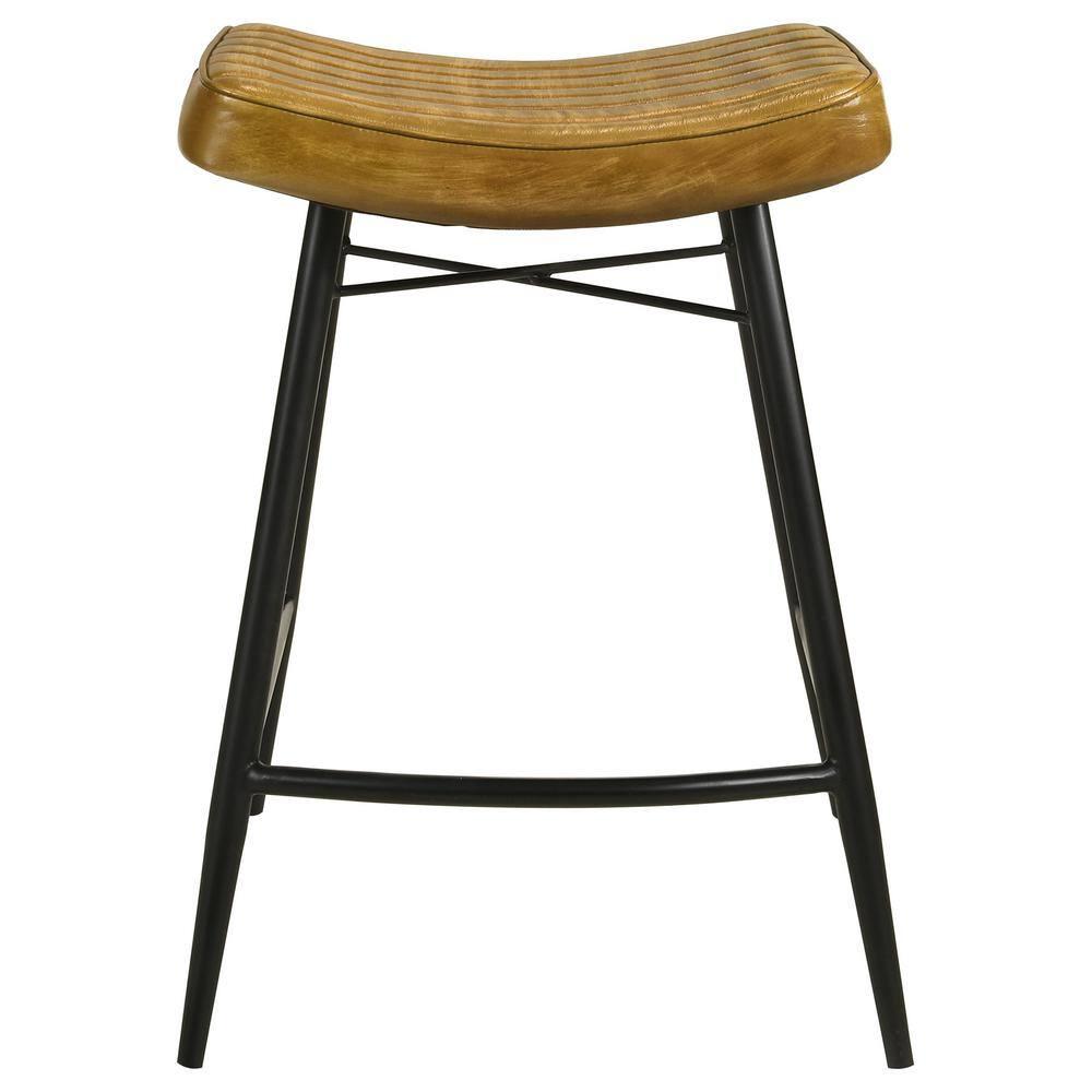 Coaster Bayu Leather Upholstered Counter Height Stool Camel and Black