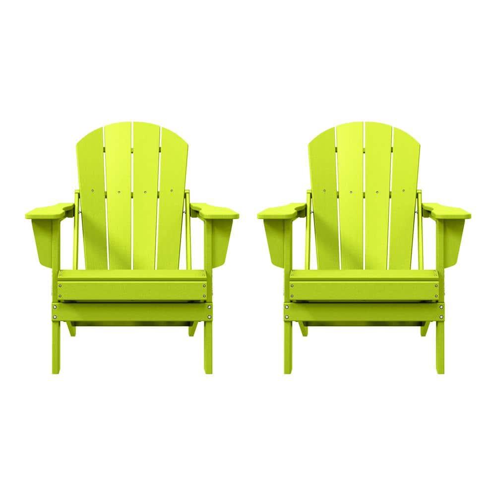 BRAXTON Outdoor Patio Folding Poly Adirondack Chair ( Set of 2), Lime