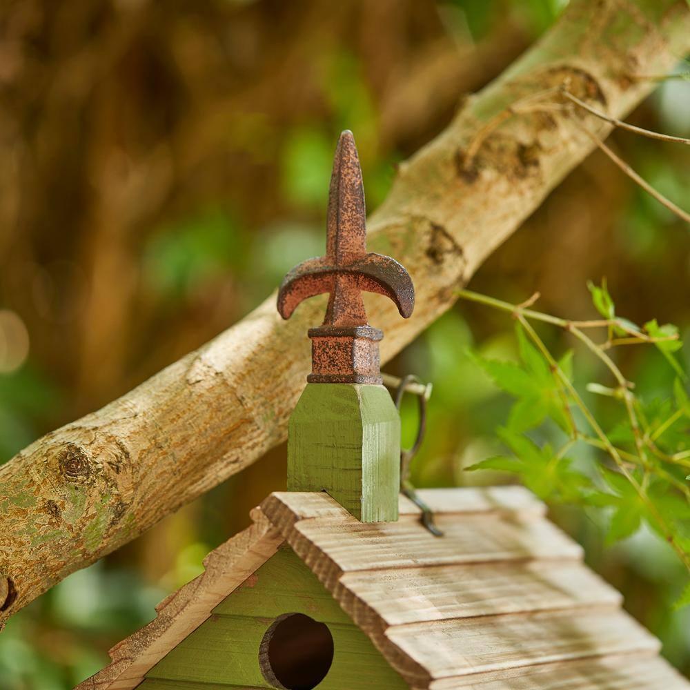 Green Hand Painted Wood Birdhouse with Distressed Details