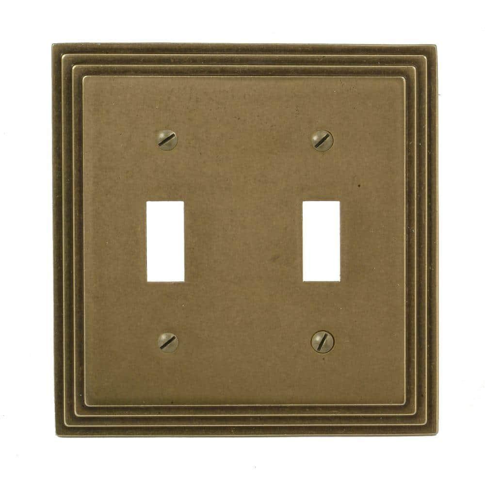 AMERELLE Tiered 2 Gang Toggle Metal Wall Plate - Rustic Brass