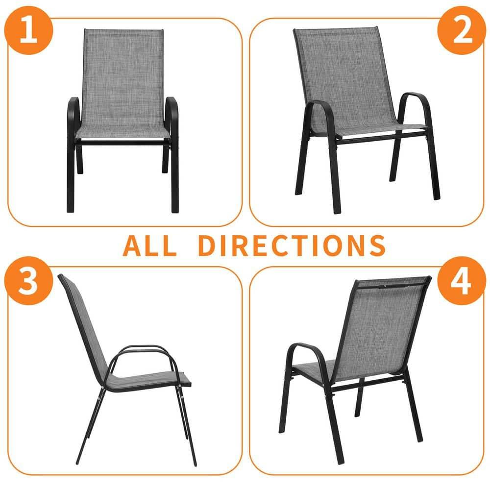 Vitarpatio Outdoor Patio Dining Chairs Set of 6, Stackable Patio Chair Metal Textilene Armchairs
