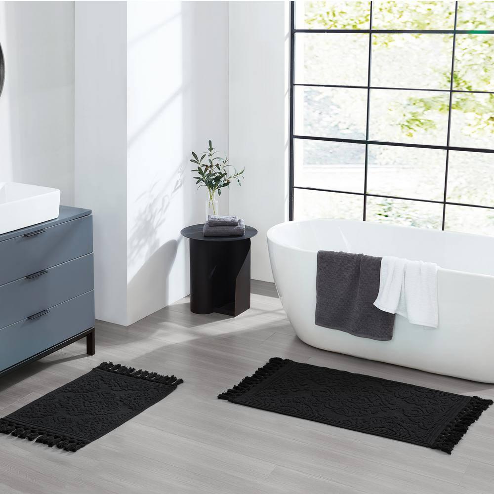 Jean Pierre Ricardo Cotton Fringe 2-Piece Bath Rug Set, Black