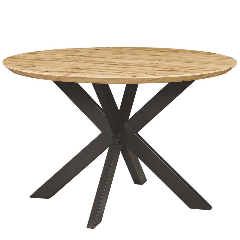LeisureMod Ravenna 47" Round Wood Dining Table with Modern Metal Base - Sleek Design, Perfect for Dining Rooms, Natural Wood