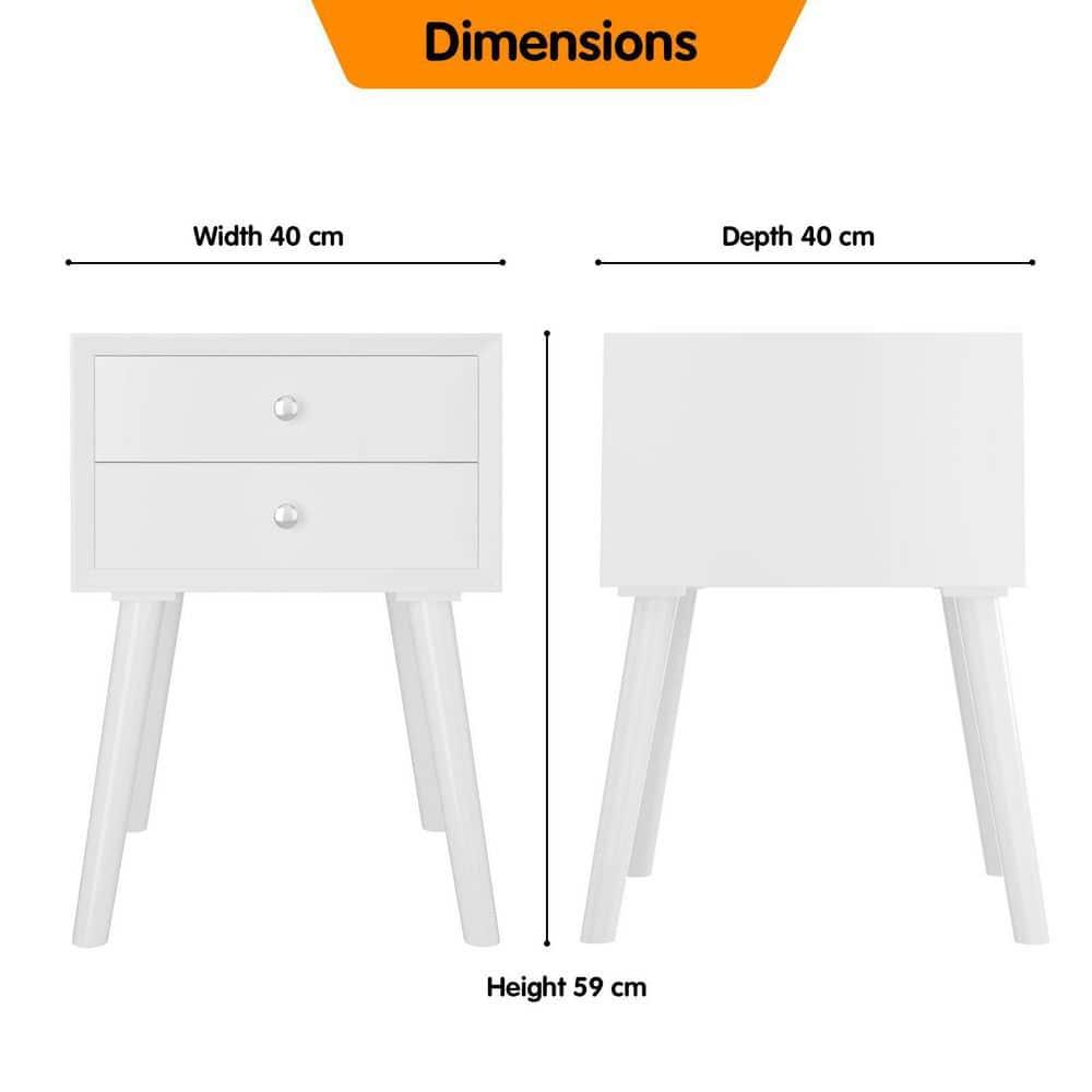 Tangkula Wooden Nightstand with 2 Storage Drawers Accent End Side Table for Bedroom&Living room White