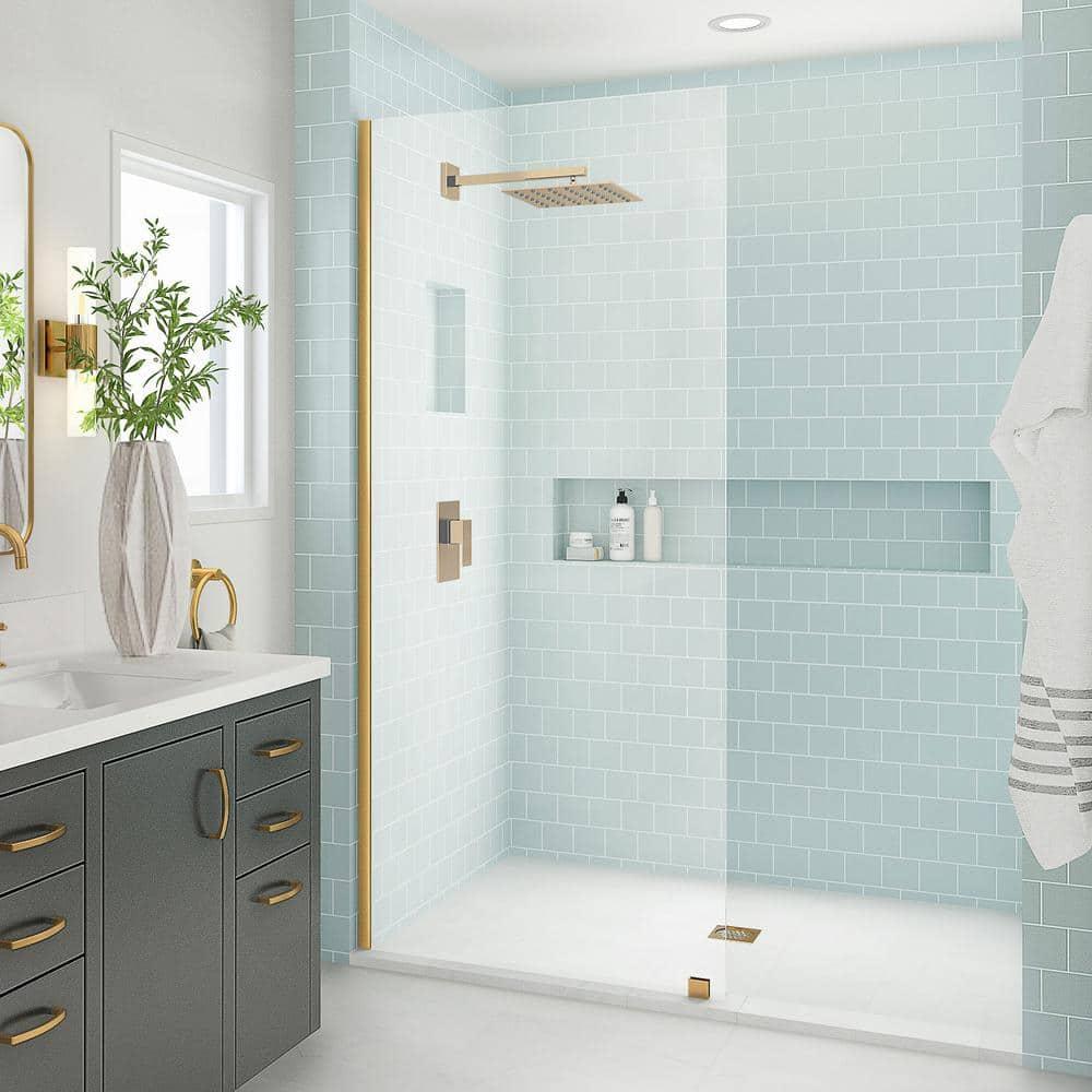 Elyse XL 34 in. W x 80 in. H Fixed Frameless Shower Door with Clear Star Cast Glass