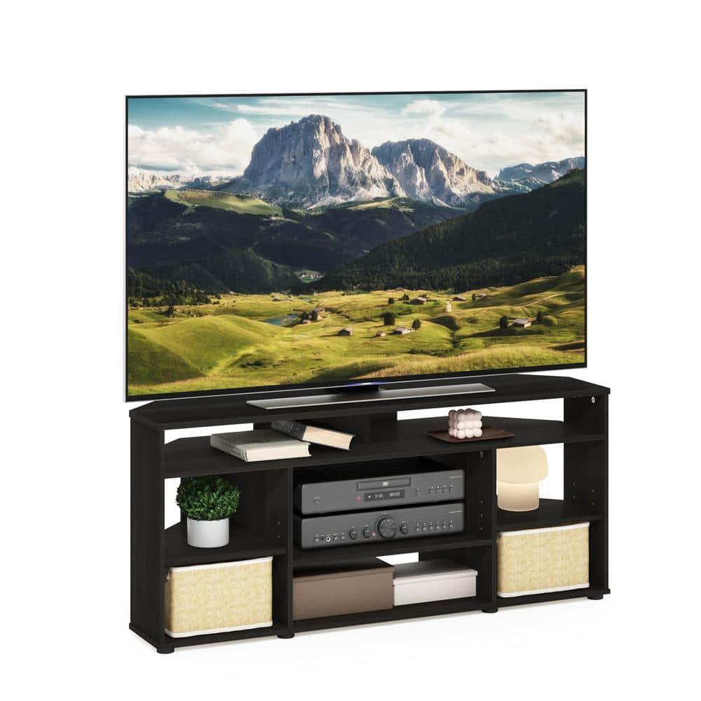 Espresso Composite Wood Corner TV Stand with Multiple Shelves
