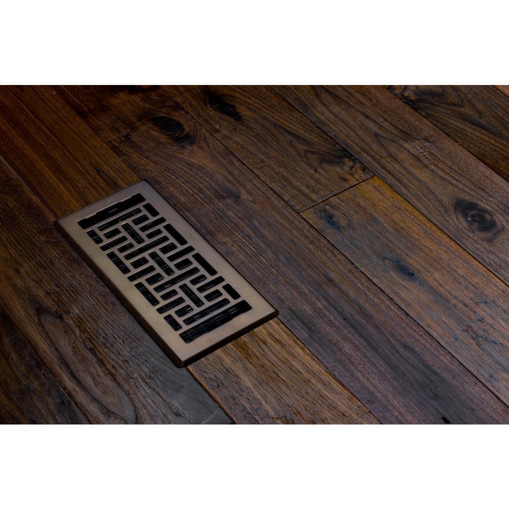Decor Grates 4" x 10" Oriental Design Steel Plated Rubbed Bronze Floor Register
