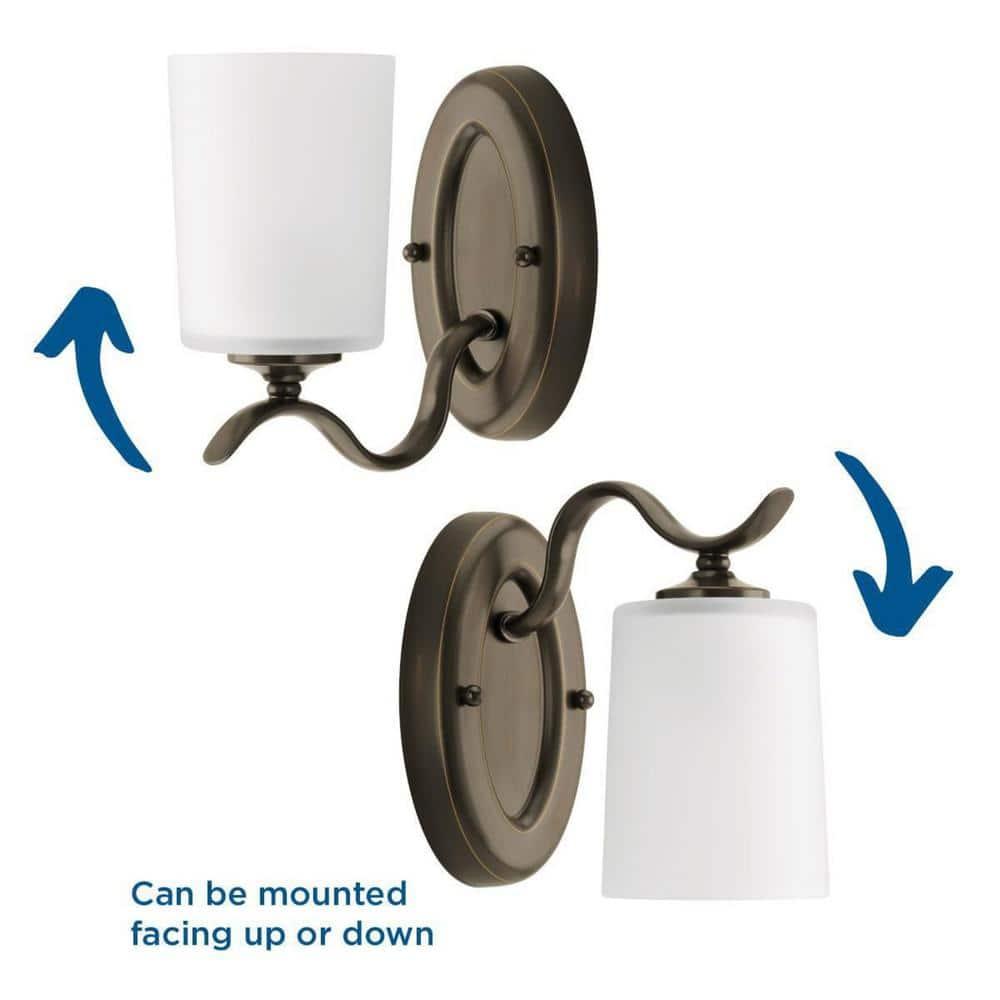 Progress Lighting, Inspire Collection, 1-Light Wall Sconce, Antique Bronze, Etched Glass Shade