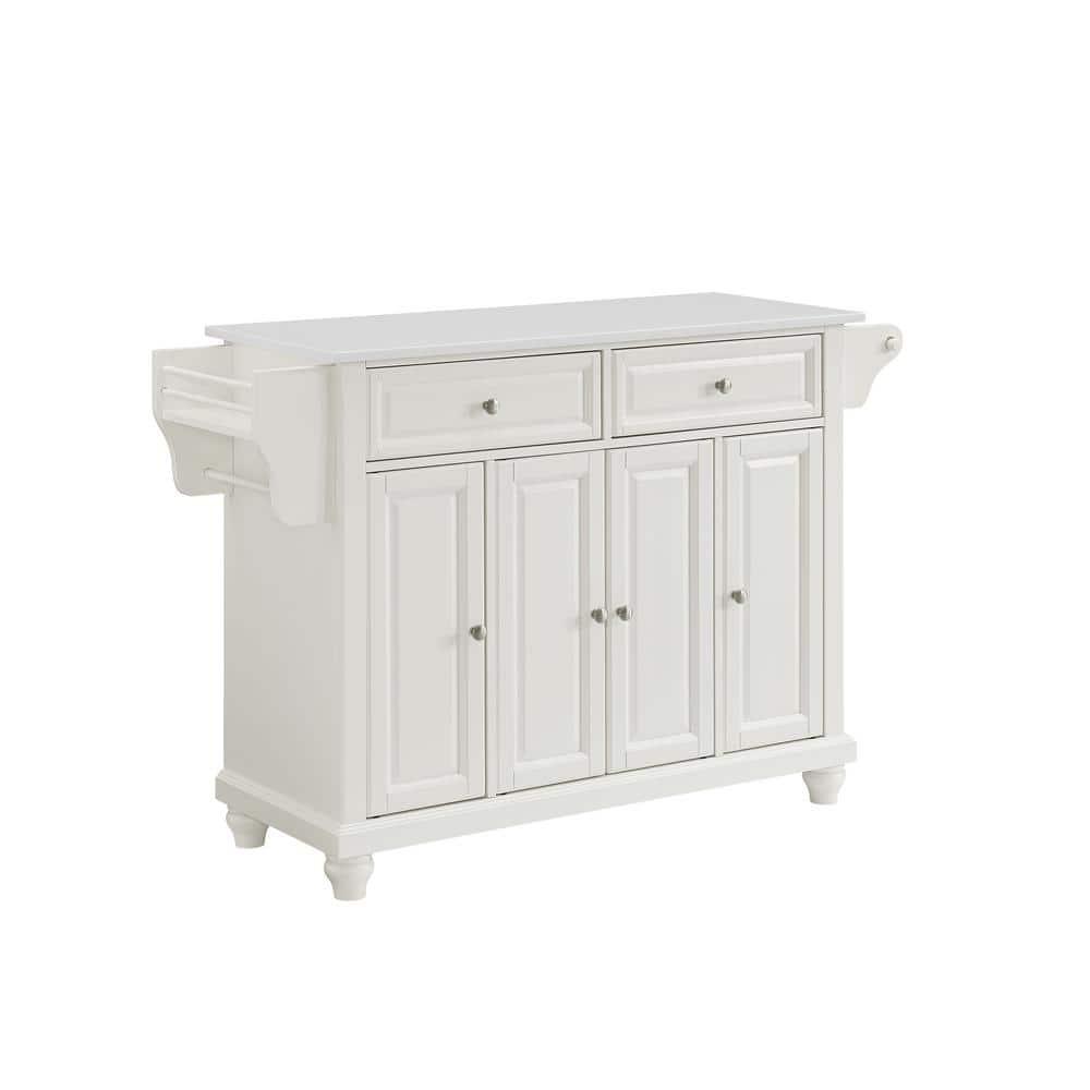 Cambridge Granite Top Full Size Kitchen Island/Cart White - Crosley: Adjustable, Storage, Spice Rack