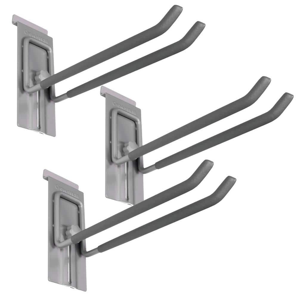 Crownwall Slat Wall Storage Organizer, Heavy Duty Steel 8 Inch Locking Double Hooks, Slatwall Accessories Panels (3 Pack)