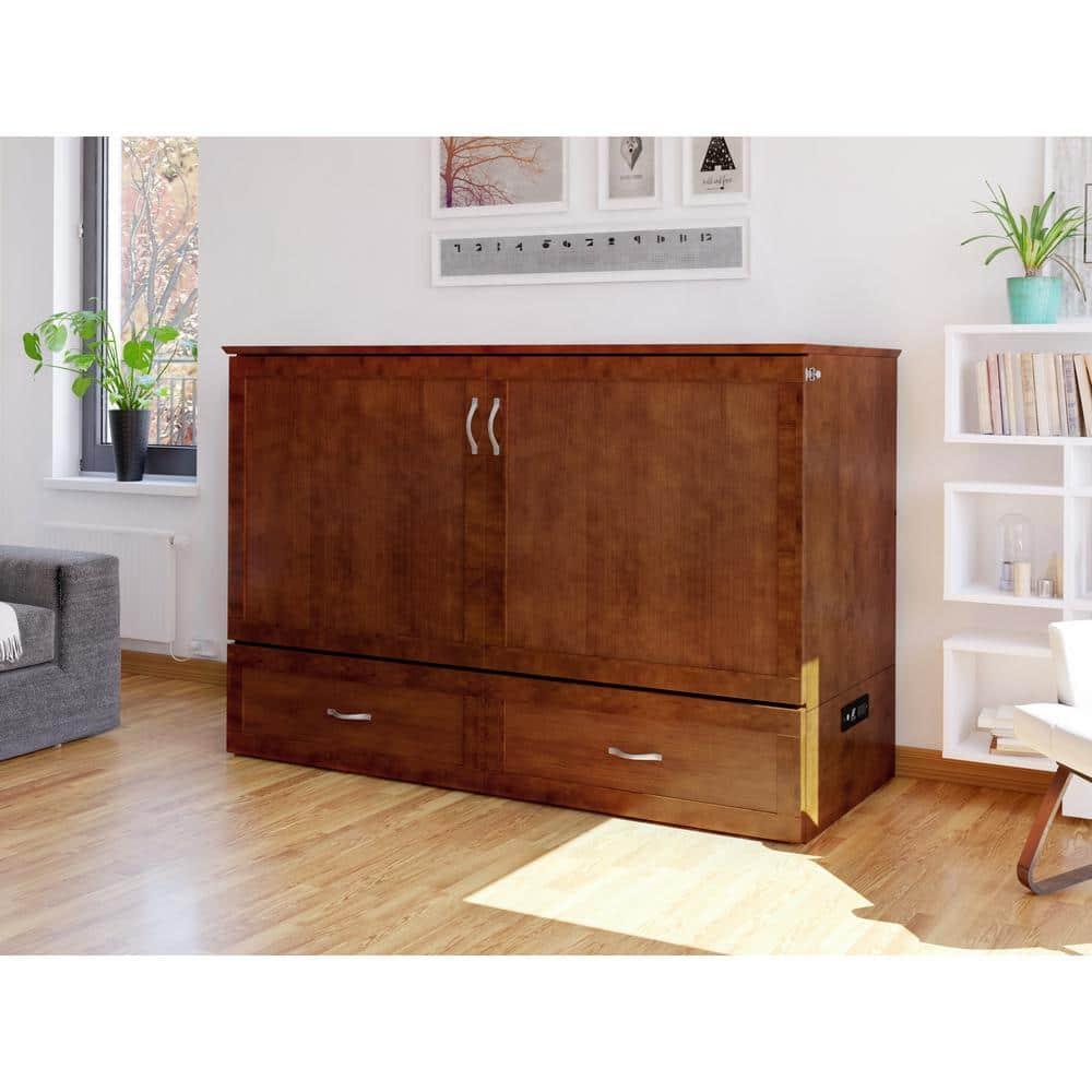 Queen Hamilton Murphy Bed Chest with Folding Mattress - AFI: USB Turbo Charger, Storage