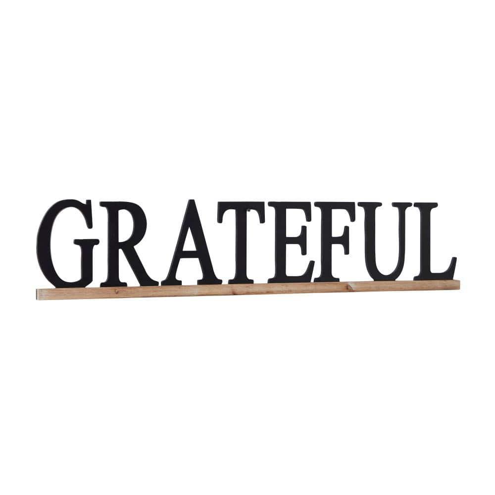 DecMode Black Wood Grateful Sign Wall Decor